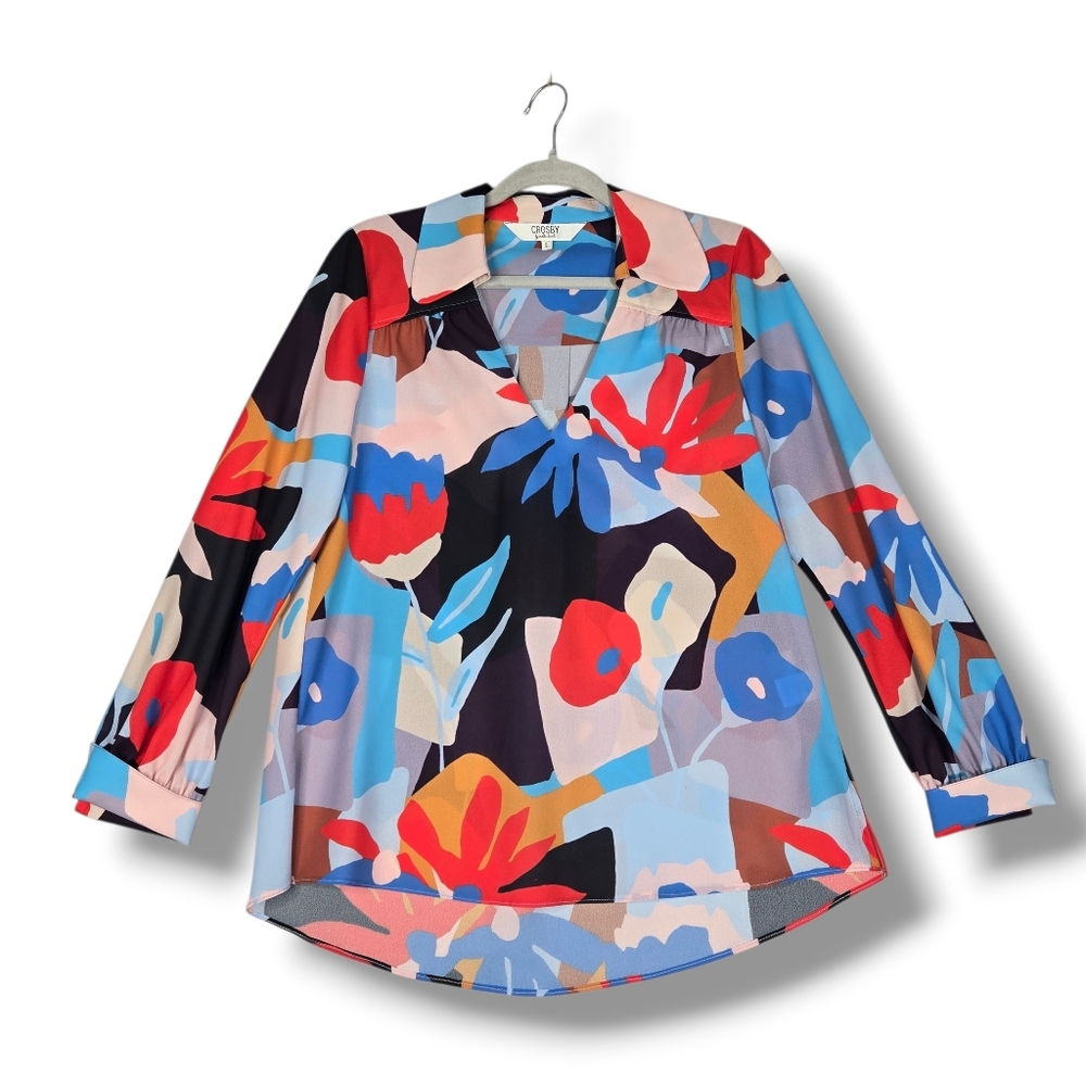 Crosby By Mollie Burch Colorful Blouse Pop Art Abstract Print Vibrant Size Small